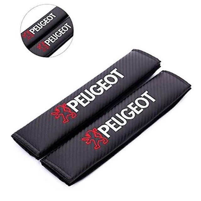Par de fundas para cinturón de seguridad de fibra de carbono de Peugeot, almohadillas para el hombro con logotipo de Peugeot en color negro.