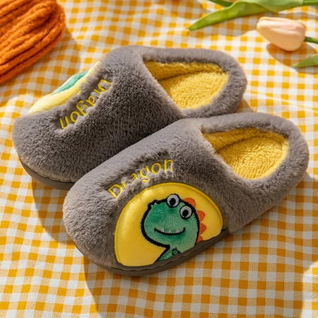 

Hunpta Kids Slippers Fall Winter Boy Girl Slippers Flat Bottom Round Toe Soft Lightweight Comfy Plush Warm Cute Cartoon Dinosaur