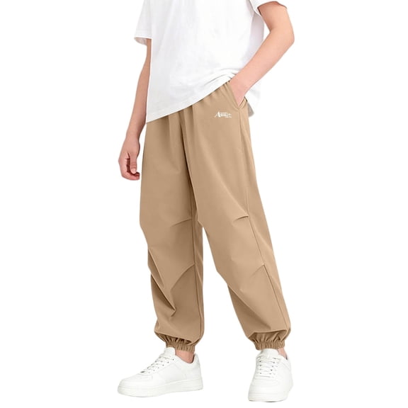 Kids Outdoor Hiking Pants Boys Girls Lightweight Breathable Casual Joggers Trousers for Boys Girls Daily School Wear Khaki 11-12Y