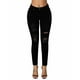 thumbnail image 1 of Jeans ajustados destruidos de tiro medio rasgados para mujer, negros, talla X-Large., 1 of 4
