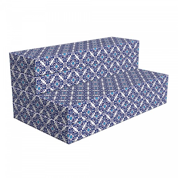 Oriental Foldable Mattress, Ornate Curves and Details, 78.7" x 47.2", Violet Blue White, by Ambesonne