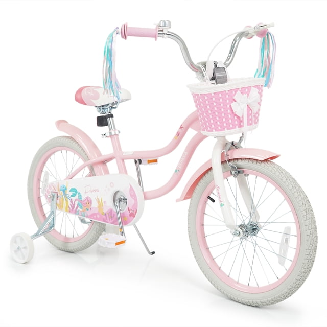 Gymax Vélo pour Enfants 18 Pieds' Bicyclette pour Tout-Petits avec Roues Stabilisatrices Freins à Main et à Rétropédalage Rose