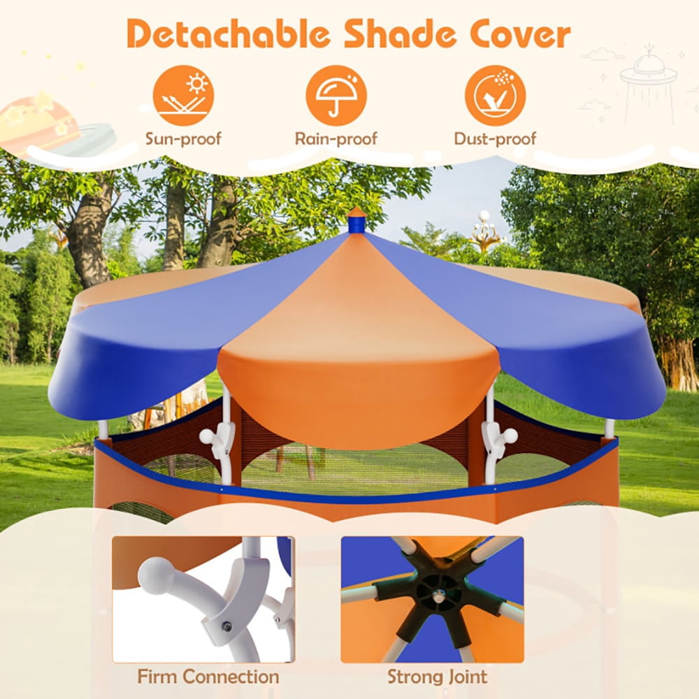 Spaco 64" Kids Trampoline with Detachable Canopy and Safety Enclosure Net-Orange, Bounce Trampoline for Outdoor as Garden, Park