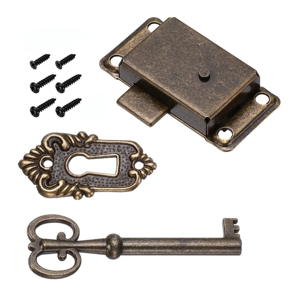 Uxcell Vintage Cabinet Lock (Bronze) Vintage Furniture Decorative Lock Replacement Cabinet Cupboard Latch with Key and Screws, Suit For- Furniture/Drawers/Chest