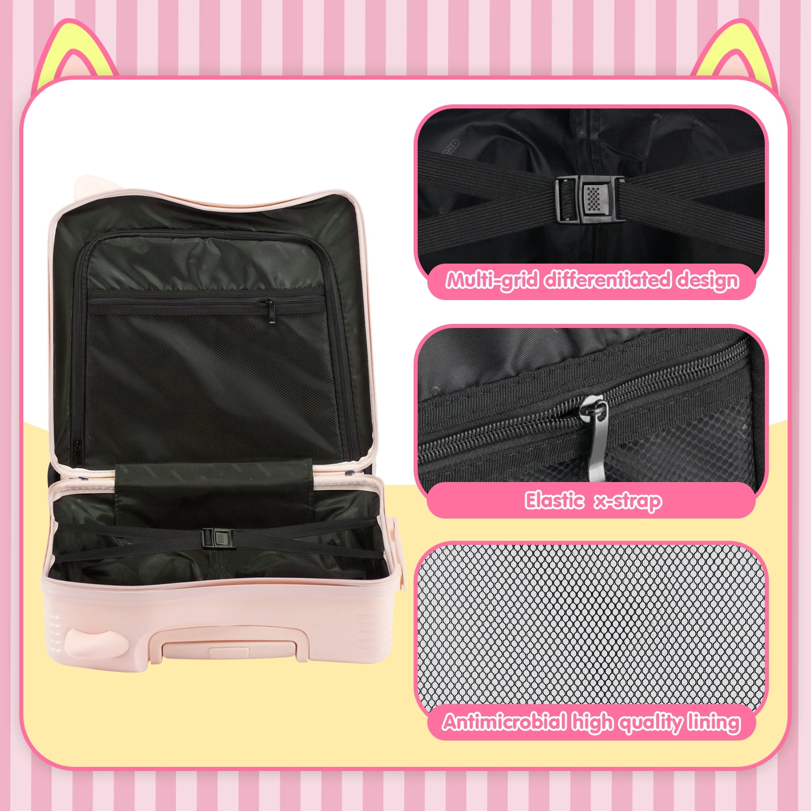 20 Inch Kids Ride-On Luggage with Spinner Wheels, Hard Shell Carry-On Suitcase with Strap, Pink