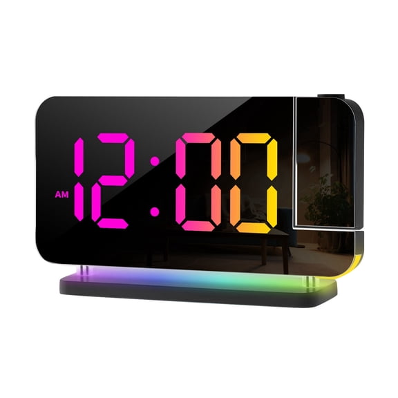 Digital Projection Alarm Clock for Bedroom, 4-Level Dimmer, Dual Alarms, USB Charger Ports, Temperature & Humidity Display, Battery Backup, Snooze Function, 12/24H