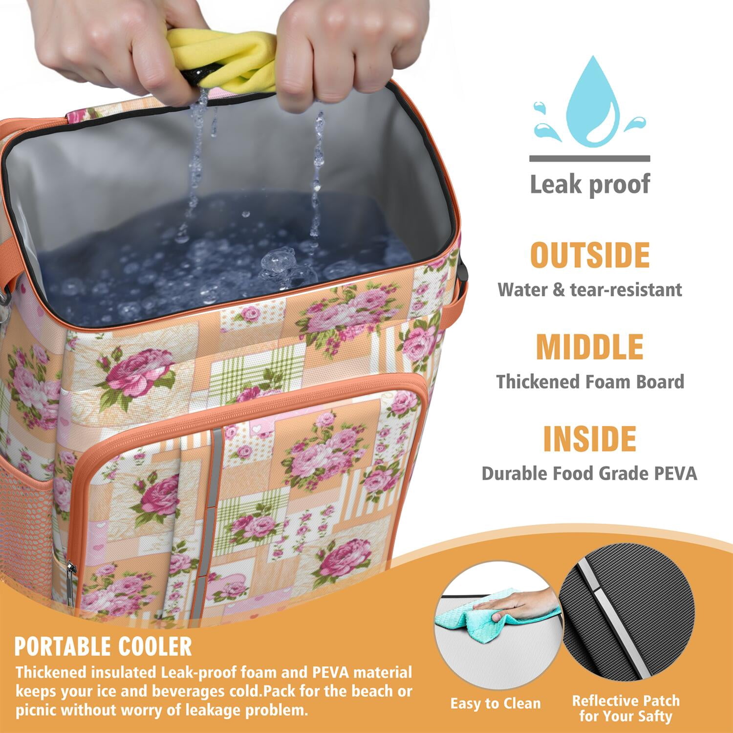 Travel Cooler Bag - Pioneer Flower Camping Beer Cooler Backpack with Bottle Opener- Waterproof Insulated Picnic Backpacks - Cooler Bag for Beach