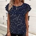 thumbnail image 2 of CaComMARK PI 50% off Womens Top Shirt Summer Casual Floral Print Round Neck Basic Ruffle Sleeve Blouses Navy S(S), 2 of 6