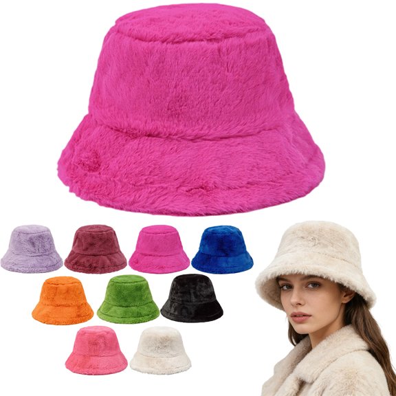 AJGRHE Womens Winter Bucket Hat Warm Solid Color Wide Brim Caps Winter Hat Thickened Warm Fisherman Cap For Girls Outdoor Travel Hot Pink One Size