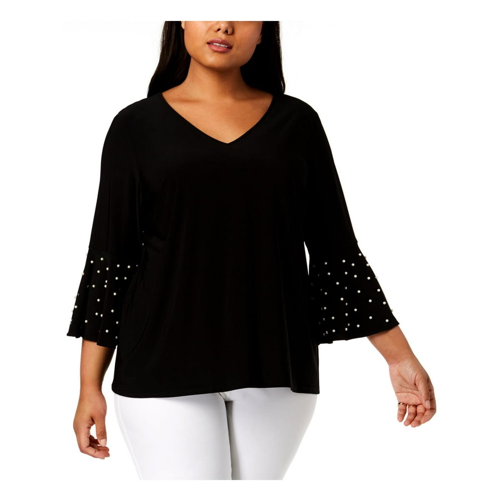 MSK Women MSK Women Womens Plus Embellished Bell Sleeve Knit Top