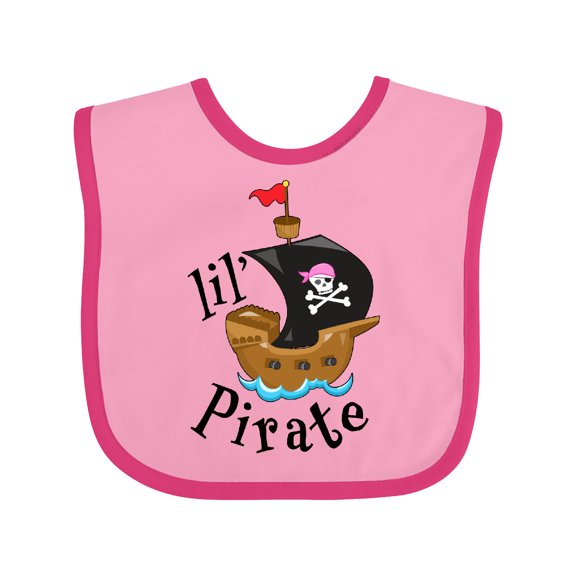 Inktastic Lil' Pirate Pirate Ship, Pink Bandana Boys or Girls Baby Bib