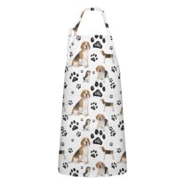 Beagle Dog and Footprints Apron-Garden Aprons for Women with Pockets-Cotton Linen Waterproof Kitchen Cooking Gardening Aprons Adjustable for Kitchen,Cooking,BBQ and Salon 33x27 Inch