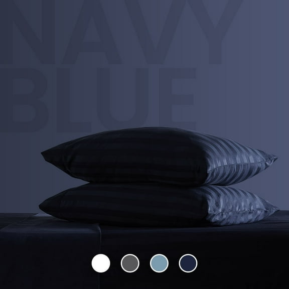 Sleep Zone Striped Cooling Twin Sheets Set for Kids - Fitted Flat Sheet & Pillowcase Sets 3 Piece - Super Soft Stripe Bed Sheet, Easy Care, Deep Pocket (Navy Blue, Twin)