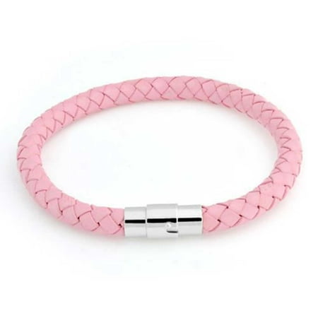 - Pink Blue Fashion Woven Weave Woven Boho Braided Faux Leather Bangle Bracelet For Women For Teen Silver Tone Stainless