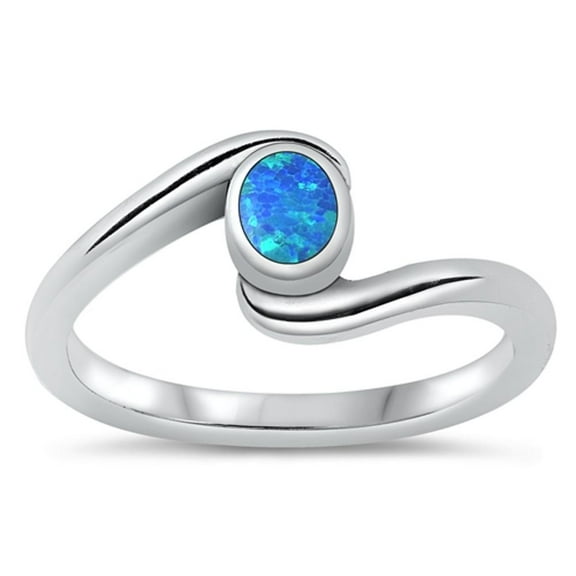 CHOOSE YOUR COLOR Minimalist Blue Simulated Opal Promise Ring .925 Sterling Silver Band CZ Female Size 9
