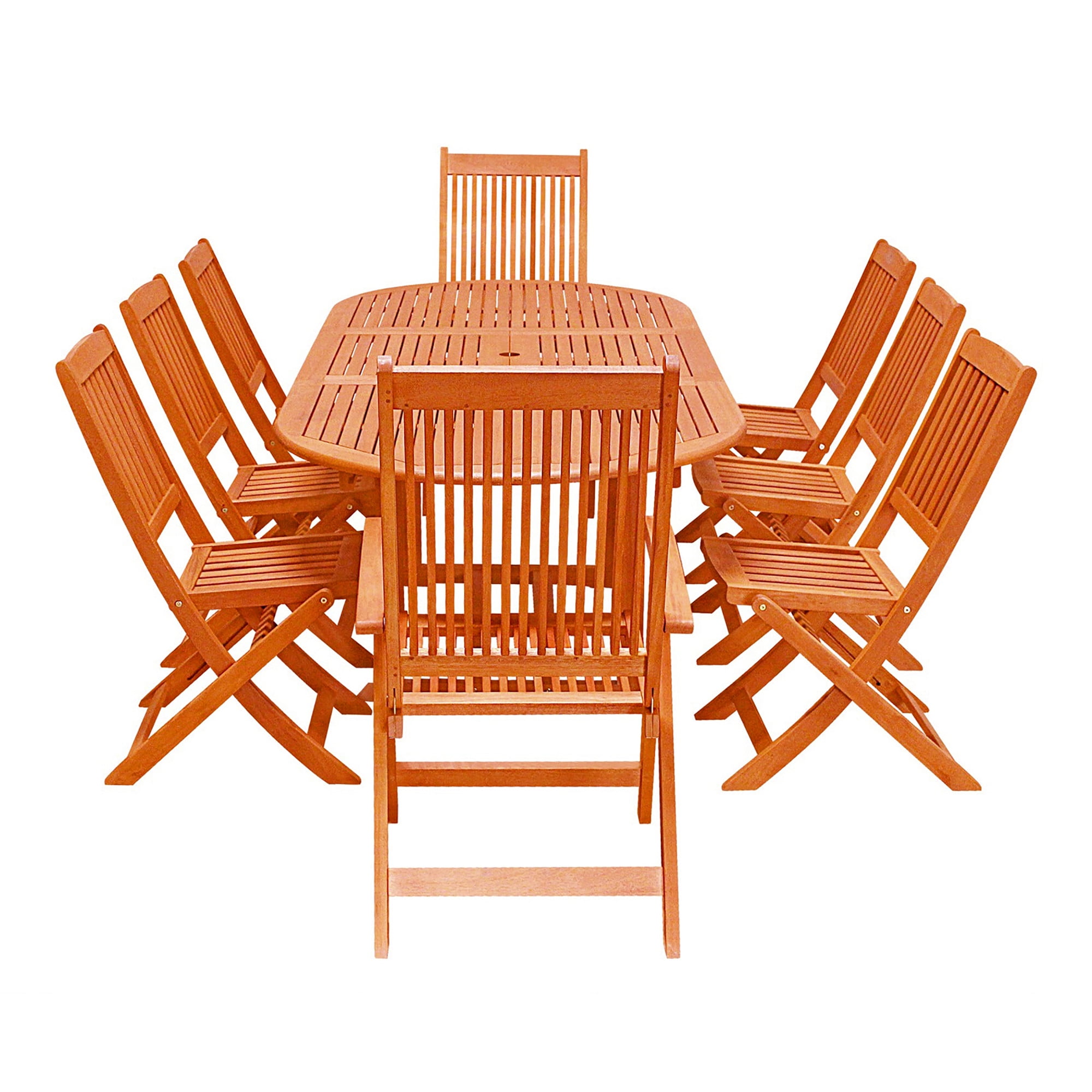 Malibu Outdoor 9piece Wood Patio Dining Set with Extension Table