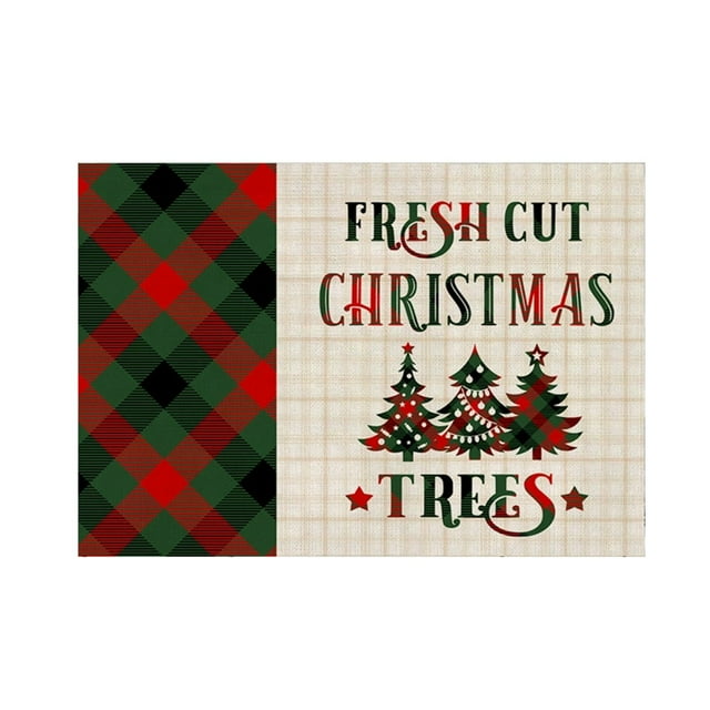 Christmas Table Decor Placemats Linen Material Multicolor Santa Claus and Tree Design 45 cm x 33 cm 0.5 cm Thick