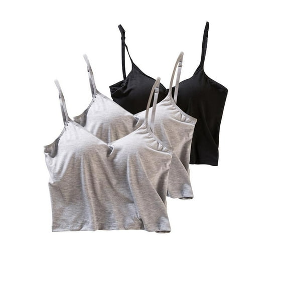 JIUKE 3PC Pajamas Tank Tops for Women Adjustable Spaghetti Strap Crop Built in Bra Cami Tops V Neck Soft Pjs Top