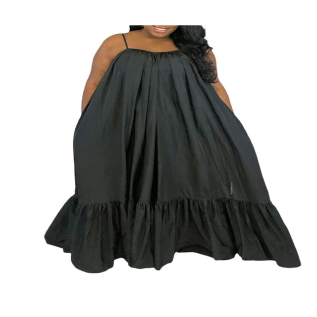 Femmes Été Décontracté Fluide Longue Robe avec Poche Spaghetti Sangle Cou Cou Swing Solide Plage Robe Maxi en Vrac