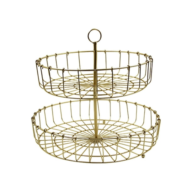 Bearachild Frutero de metal de hierro, fácil de limpiar, elegante complemento para el hogar, cesta de almacenamiento de frutas de 2 capas, idea Almacenamiento y organización del hogar Oro
