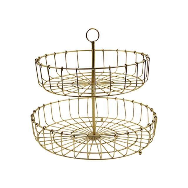 Cateissary Frutero de metal, fácil de limpiar, elegante complemento a la cesta de almacenamiento de frutas para el hogar, cesta de frutas de 2 Almacenamiento y organización del hogar Oro