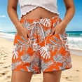thumbnail image 2 of PWPSG Womens Elastic Waist Tropical Palm Shorts, Drawstring Waist with Relaxed Silhouette, Lightweight for Vacation Leisure Outfits Orange XXXL, 2 of 6