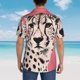 thumbnail image 4 of Balery Pink Cheetah Art Camisas hawaianas de manga corta para hombre, camisas playeras de corte holgado, camisas de vacaciones con botones,X-Large, 4 of 7