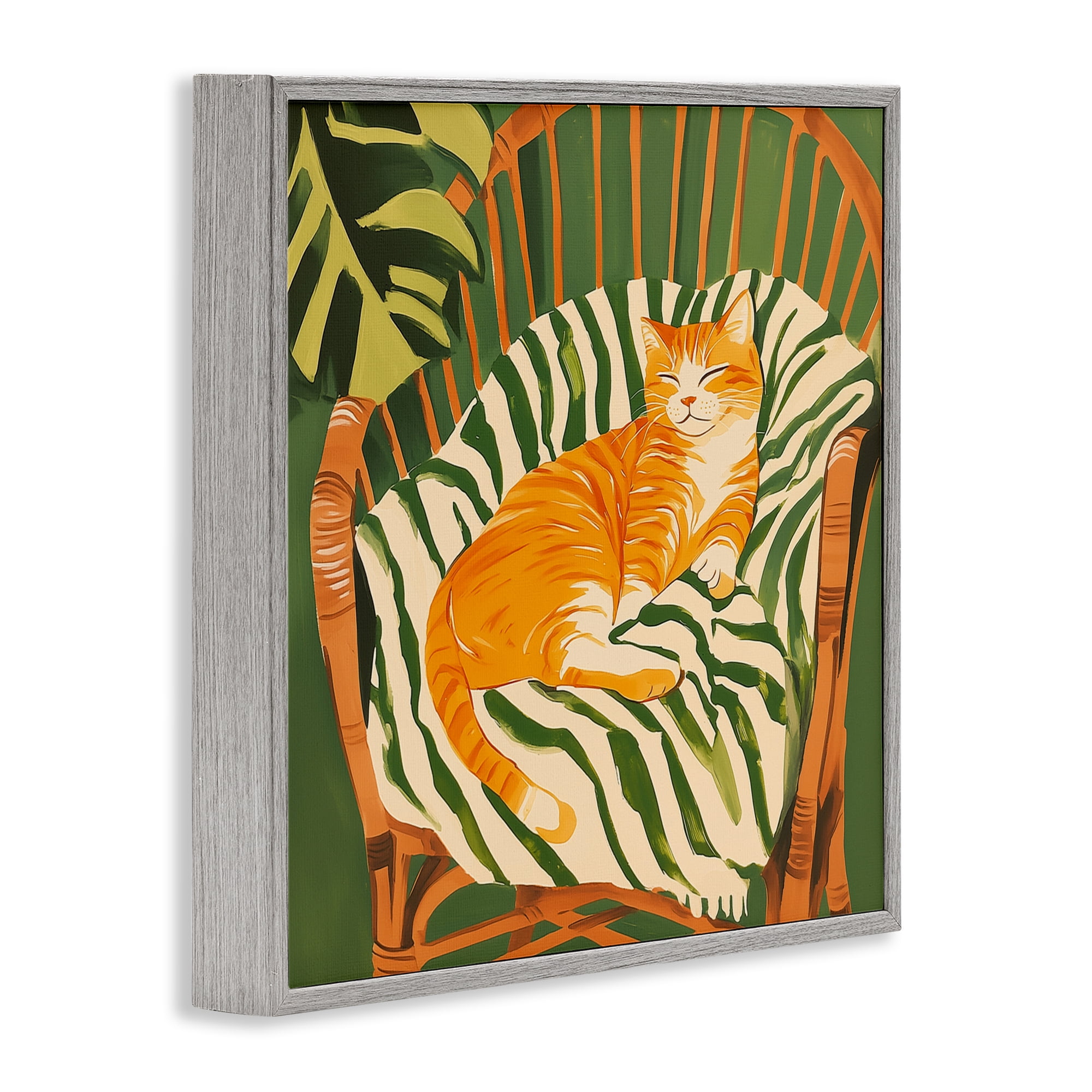 Stupell Industries Orange Cat in Rattan Chair Gray Framed Giclee Art, design by Walker Noble