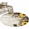 thumbnail image 2 of Yellow Floral Spring 3ft Round Rug, Summer Rustic Botanical Vintage Wood Non-Skid Rubber Backing Large Area Rugs - Living Room Bedroom Home Office, Indoor Floor Mat Carpets Washable Rug, 2 of 9