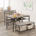 thumbnail image 4 of Space-Saving 4 Piece Dining Table Set – Rectangular Kitchen Table with Chairs, Storage Bench, Wine Rack & Shelf – Modern Metal Frame Furniture for Apartment, Small Spaces, Grey, 4 of 8