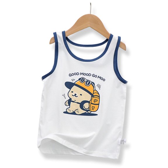 Crunowin Boys And Girls Summer Tank Tops, Loose 100% Cotton Soft Printed Round Neck Casual Kids Vest Size 2T Multicolor