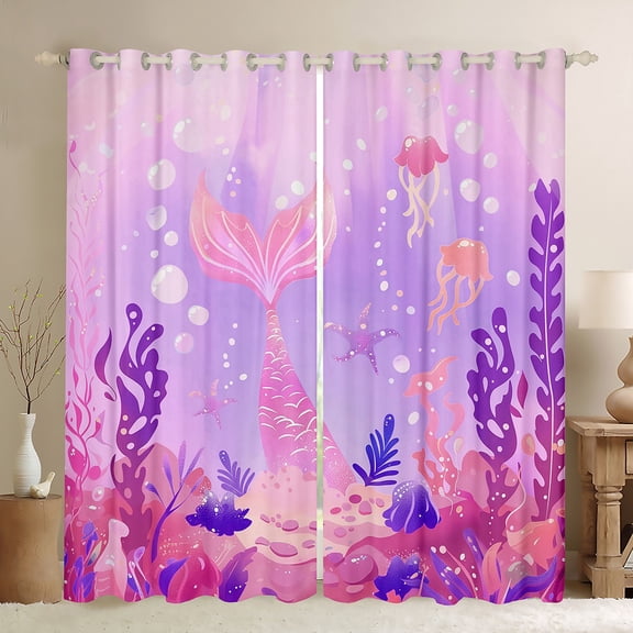 Manfei Child Teens Kawaii Mermaid Princess Black Out Curtains,Cartoon Animal Curtains Pack of 2 (42x63 Each),Dreamy Gradient Bedroom Curtains,Microfiber Bedroom Decor