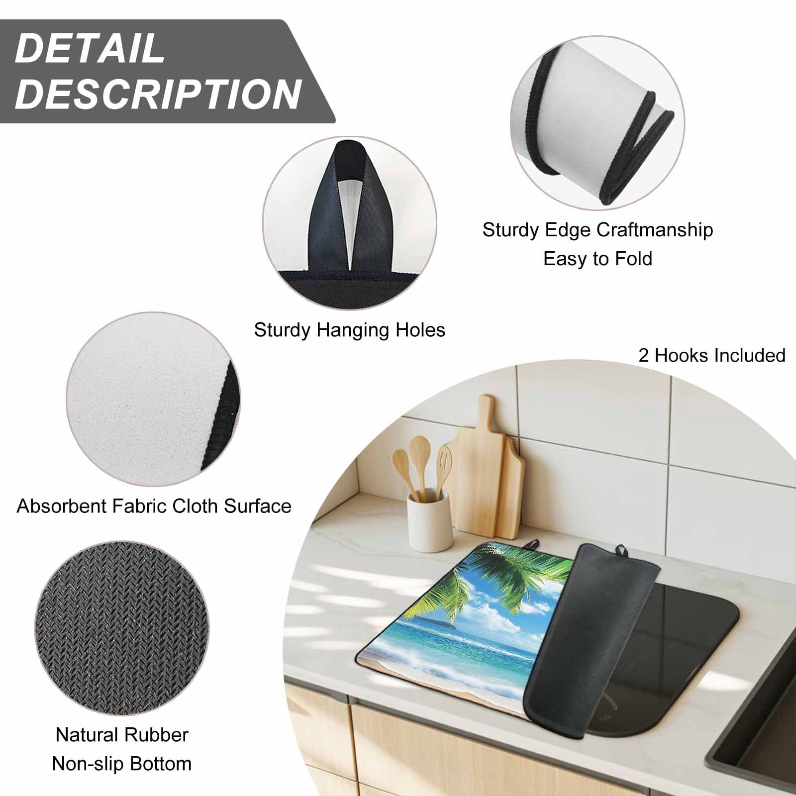 Beach Ocean Waves Stove Top Cover for Electric Stove, Heat-proof & Non Slip Glass Top Stove Cover Protector, Summer Tropical Palm Tree Leaves Kitchen Flat Cooktop Rubber Mat 24x21 Inches