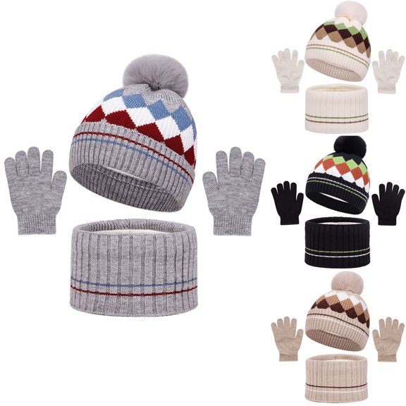 BXJX Girls Beanie Scarf Gloves Winter Sets, 3 Pack Fleece Lined Knitted Warm Winter Sets for Outdoor Activities Gray Size Free Size