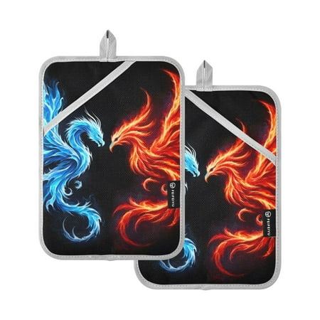 

Dragon and Phoenix Oven Mitts 2 Pcs Pot Holders Sets Heat Resistant for Kitchen Cooking Baking 7 x9.8