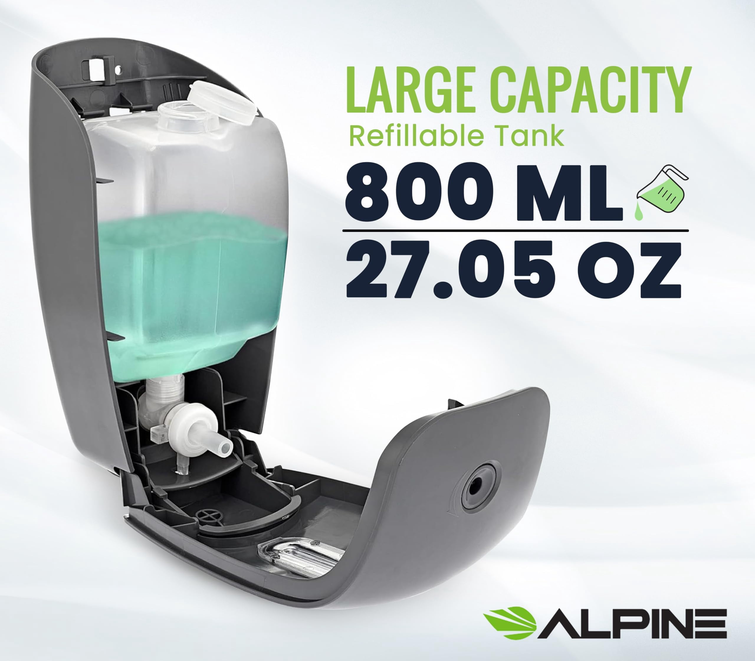 Alpine Manual Soap Dispenser Wall Mount - Commercial Soap Dispenser Wall Mounted for Liquid Soap & Hand Sanitizer Perfect for Bathroom, Kitchen, Refillable 800 ml Capacity (Grey)