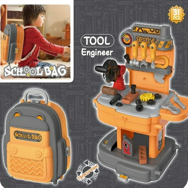 Kids Tool Set 2 in 1 Construction Toys w/ Backpack Carrying Case & Accessories , Tool Kit Toy 30 Piece Kids & Toddlers