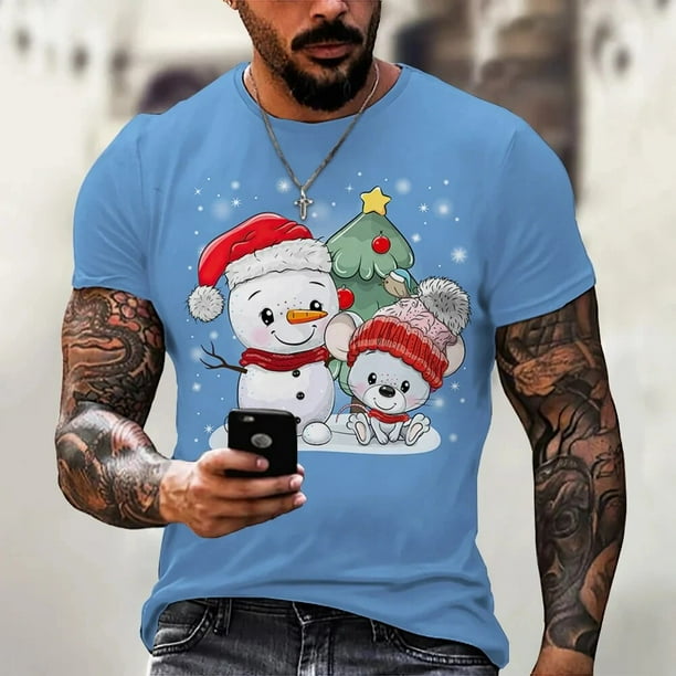 Camisas navideñas con estampado 3d de vacaciones para hombre, camisetas con cuello redondo, ropa de manga corta de verano para hombre, camisetas informales de gran tamaño para hombre, Top 2023
