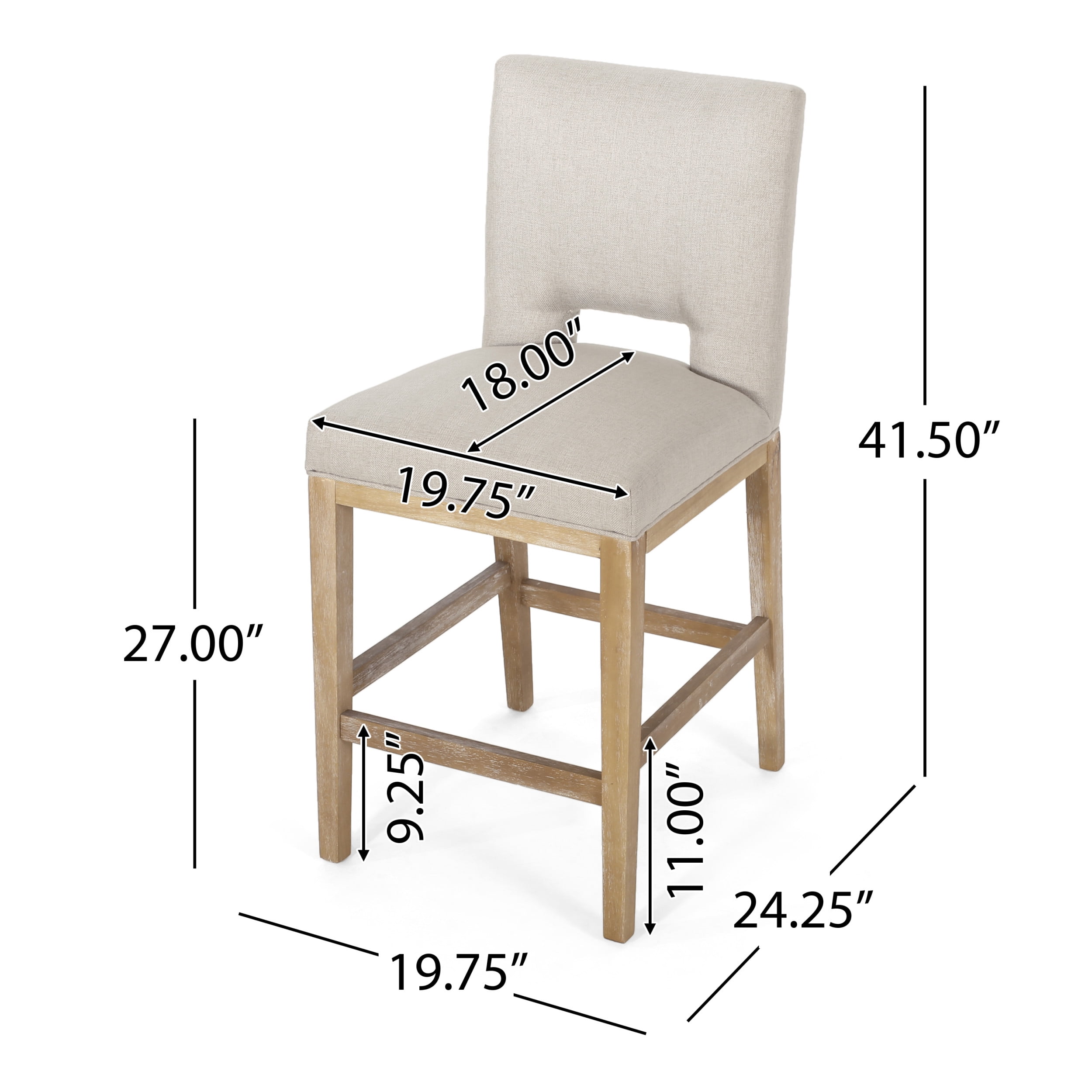 Noble House Elmcrest Fabric Upholstered 27 Inch Counter Stools, Set of 2, Wheat and Weathered Natural