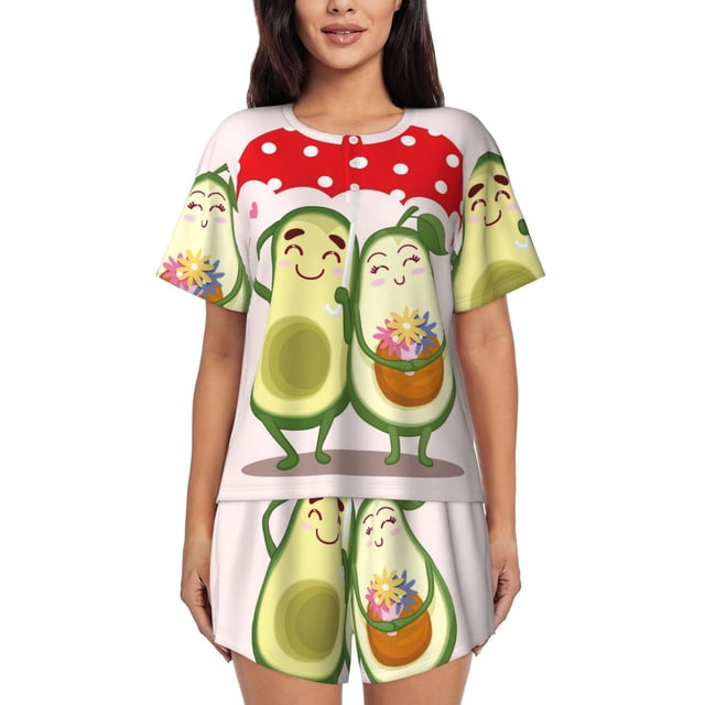 Fotbe Avocado Lovers Wearing Umbrella Conjunto de Pijama Estampado para Mujer, 2 Piezas, Ropa de Dormir con Camiseta de Manga Corta y Shorts Suaves-Medium