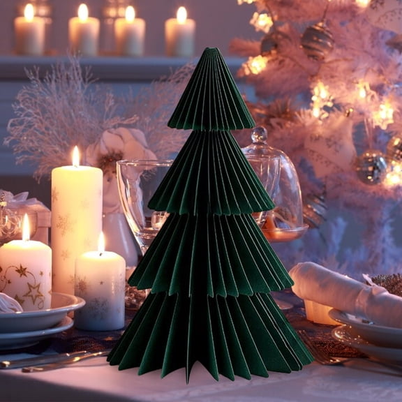 CozyFiel 4‑Layer Folded Paper Christmas Tree, Compact Pleated 3D Paper Tree for Small‑Space Tabletop Shelf Holiday Party Decor