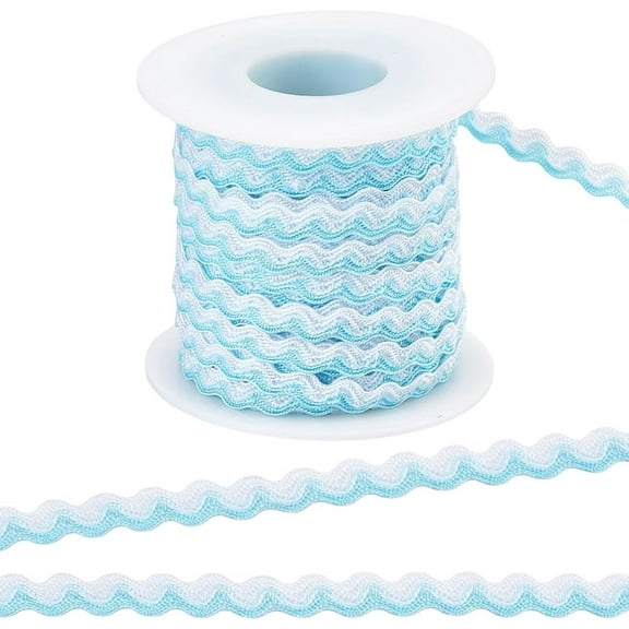 1/4 Inch RIC Rac Ribbon 17.5 Yards Two Color Rick Rack Wave Bending Fringe Trim Zig Zag Woven Fabric for Hair Bands Wedding Cyan White