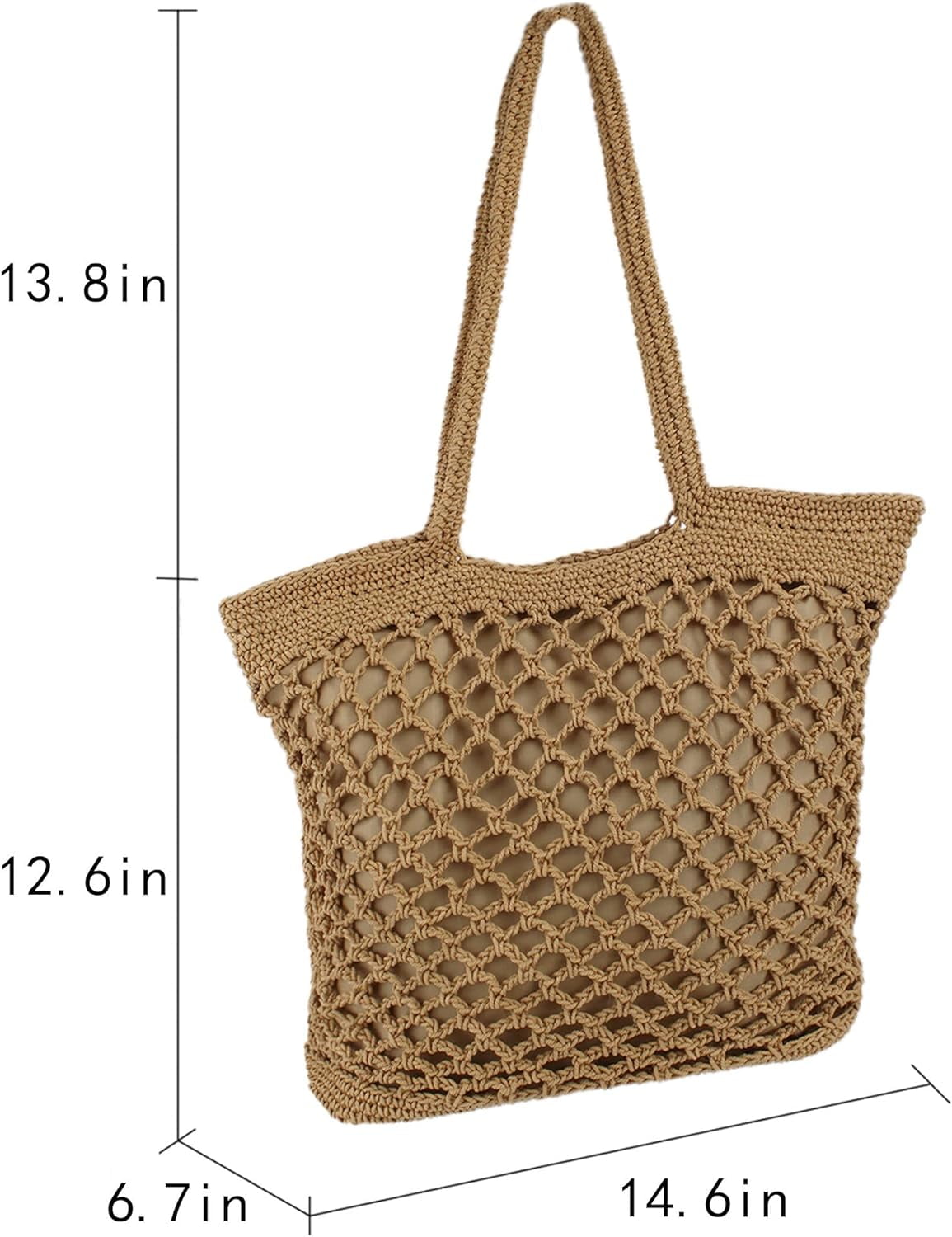 LinYooLi Women Large Cotton Crochet Shoulder Bag Bohemian Beach Travel Handbag Top-handle Bag Tote