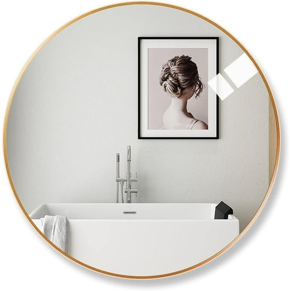 50cm Large Modern Round Mirror Gold Copper Brushed Frame Wall Mirror Metal Framed HD Glass Wall Mirror for Makeup Bathroom Living Room