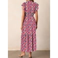 thumbnail image 3 of Vestido largo BLENCOT con estampado floral y cuello en V con volantes para mujer, 3 of 5