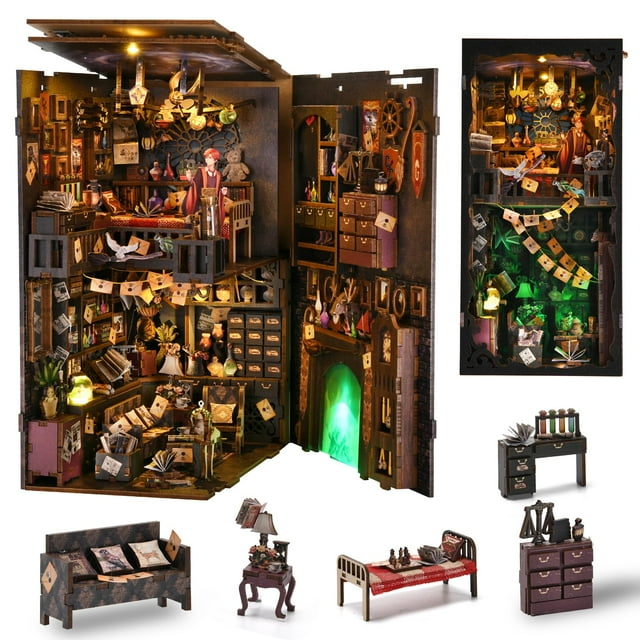 Kit de sujetalibros en miniatura con forma de rompecabezas de madera 3D para casa de muñecas