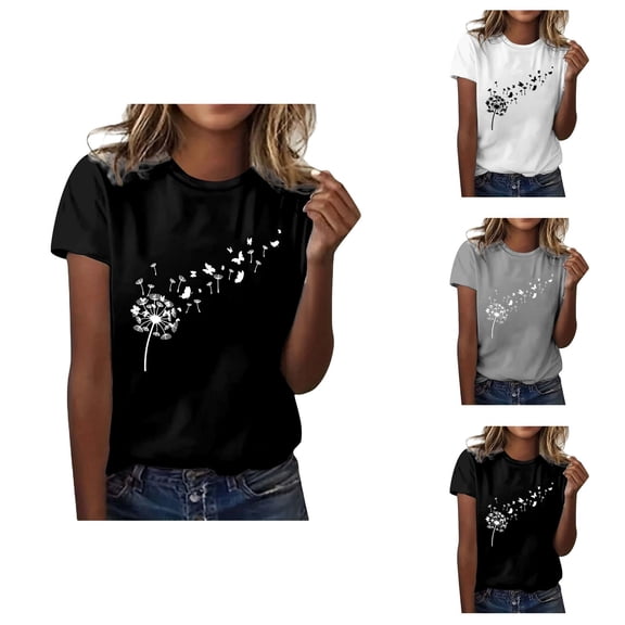 Dandelion Graphic Tees for Women 2026 Summer Casual Short Sleeve Crewneck Boho T Shirts