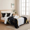 thumbnail image 5 of Twin XL Quilt Set 68''x98'', Black Marble Lightweight Bedspread Coverlet Set with 2 Pillow Shams, Luxury Gold White Abstract Cracks Artwork Breathable All Season Quilt Bedding for Dorm/Guest Room, 5 of 9