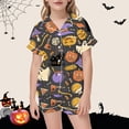 thumbnail image 2 of SJLDQY Halloween Girls Pajama Sets Button Down Short Sleeve Shirts Shorts 2 Piece Pj Sets Hallowmas Printed Sleepwear Breathable Soft Loungewear Sets for Girls, 2 of 4