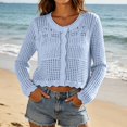 thumbnail image 2 of PBFRDSJ Long Sleeve Cardigan for Women Knit Crochet Button Down Sun Protection Cover Up Trendy Summer Sweaters for Casual Vacation, 2 of 6